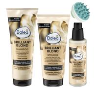 Balea Confezione da 3: Shampoo Brillante Bionda 250ml Balsamo 200 ml, trattamento per capelli 100 ml con spazzola massaggiante del cuoio capelluto