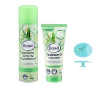 Balea Set di 2 - 2 in 1 protezione piedi e deodorante spray (200 ml) + crema piedi olio di tea tree (100 ml) + spugna in silicone bonus