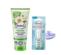 Balea - Set di 2 balsami per mani e unghie, camomilla (100 ml) + olio per la cura delle unghie (10 ml) + spugna in silicone bonus
