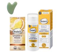 Balea Set di 2 - Beauty Expert Vitamina C Siero Crema SPF 30 (50 ml) + Maschera Viso Vitamina C (16 ml) + Bonus Gua Sha Massaggiatore Viso