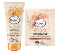 Balea - Set di 2 peeling piedi Feel Well Litsea Cubeba, 100 ml + maschera piedi Feel Well Litsea Cubeba & olio di noccioli di albicocca, 15 ml + bonus 1 spugna in silicone