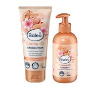 Balea - Set di 2 sapone liquido con olio di mandorle e profumo di noci marulane, 300 ml + olio di crema per le mani, 100 ml + spugna in silicone bonus