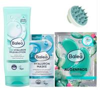 Balea Set di 3 lozione per la cura dell'ialuronio, 200 ml + maschera per il viso ialuronico (2 x 8 ml), 16 ml + tamponi per gli occhi idrogel acqua cactus (1 paio), 2 pezzi + spazzola massaggiante