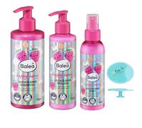 Balea - Set di 3 shampoo a pettine, Happy Berry, 250 ml + balsamo leggero Happy Berry, 200 ml + spray a pettine, 150 ml + bonus: 1 spugna in silicone