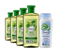 Balea - Set di 5 shampoo sensitive, 300 ml, capelli danneggiati/danneggiati, capelli secchi + liquido per capelli, betulla, 4 x 500 ml, per capelli traballanti e leggermente grassi