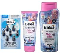 Balea Set di cura: acido ialuronico concentrato con acido ialuronico per un'idratazione intensa (7 pezzi) + profumo da favola Magic Forest (100 ml) + capelli morbidi Shampoo Magic Forest (300 ml), 400