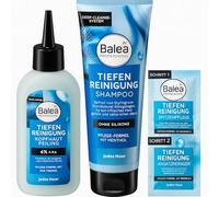Balea - Shampoo per pulizia profonda (250 ml) + peeling per la cura del cuoio capelluto, pulizia profonda (150 ml) + pulizia profonda, cura della punta e detergente (2 x 8 ml) + spazzola massaggiante