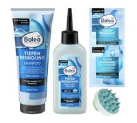 Balea - Shampoo per pulizia profonda (250 ml) + peeling per la cura del cuoio capelluto, pulizia profonda (150 ml) + pulizia profonda, cura della punta e detergente (2 x 8 ml) + spazzola massaggiante