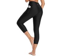 baleaf Costume da bagno da donna lungo da donna, lunghezza al ginocchio, a vita alta, con tasche, UPF50+, con fodera, Nero-50,8 cm, M