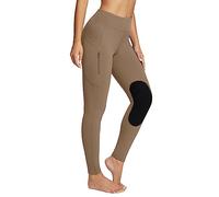 BALEAF Leggings da equitazione foderati in pile, da donna, impermeabili, con toppe al ginocchio, invernali, elasticizzati, con tasche con cerniera, Marrone Cacao, M
