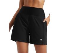 baleaf Pantaloncini da bagno da donna a vita alta con zip pochette Liner nuoto tavola da corsa pantaloncini estivi 12,7 cm, Nero , L