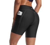 baleaf Pantaloncini da bagno da donna a vita alta da 15,2 cm, controllo della pancia, pantaloncini da nuoto con tasche, Nero , L