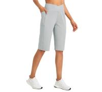 baleaf Pantaloncini da Donna Signore Bermuda da Corsa Lunghi 14" Lunghezza al Ginocchio a Vita Alta Pantaloncini da Palestra con Tasche Yoga, Grigio ghiaccio., M