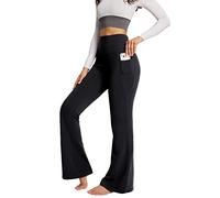 baleaf Pantaloni Bootcut Yoga Crossover Vita Alta con Tasche Pantaloni Tuta Donna Tummy Control Morbido Elastico Nero XS