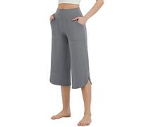 baleaf Pantaloni Capri da donna dritti a gamba larga pantaloni da yoga con tasche yoga capris leggings a vita alta allenamento casual estate, Grigio scuro, XL