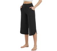 baleaf Pantaloni Capri da donna dritti a gamba larga pantaloni da yoga con tasche yoga capris leggings a vita alta allenamento casual estate, Nero , XL