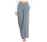 BALEAF - Pantaloni sportivi da donna con tasche, pantaloni larghi ed eleganti in tessuto, a vita alta, per yoga, jogging, a gamba larga, modellanti sulla pancia, grigio., L