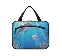 Balena Animale delfino mare Blu Mare Hanging Kit da viaggio per le donne con gancio, Designer Borsa da barba compatta per gli uomini per le donne Viaggio Envase para Profumo de L