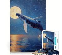 Balena che emerge al chiaro di luna Puzzle da 1000 pezzi per adolescenti Divertimento stimolante per la mente Taglio di alta precisione Attività rilassante e distensiva (38x26cm)