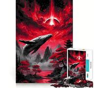 Balena in un paesaggio giapponese rosso Puzzle da 1000 pezzi per adulti Gioco di sfida mentale Taglio preciso Allineamento perfetto Divertimento per tutta la famiglia Attività serale (50x75cm)