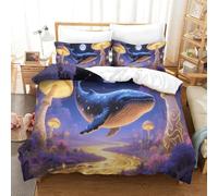 Balena Magica | Scena Fantastica Set Di Lenzuola Microfibra Stampa, Copriletto Moderno + Fodere Cuscini, Cerniera Nascosta, Traspirante Morbido Per Casa Super King（260x220cm）
