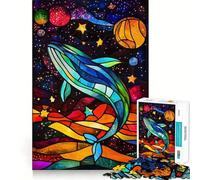 Balena nello spazio Puzzle in vetro colorato da 1000 pezzi Gioco di sfida mentale Taglio di precisione Divertente sfida per il tempo di attesa (50x75cm)