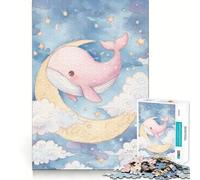 Balena rosa sulla luna, acquerello, puzzle da 1000 pezzi per adulti, gioco di abilità mentale, relax, design, assemblaggio, pezzo da collezione (38x26cm)