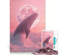 Balena tra le nuvole rosa con luna Puzzle da 1000 pezzi Gioco di abilità mentale Incastri stabili Nessun pezzo si sposta Divertimento assicurato per i weekend lunghi (50x75cm)