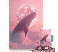 Balena tra le nuvole rosa con luna Puzzle da 1000 pezzi Gioco di concentrazione mentale Taglio di precisione Bordi lisci Gioco significativo per costruire connessioni (38x52cm)