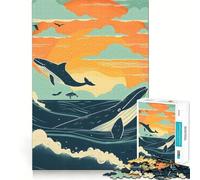 Balene al tramonto Puzzle da 1000 pezzi per adolescenti Allenamento mentale Divertente Dimensioni uniformi Pezzi precisi Rilassante Attività di gruppo al chiuso (38x26cm)