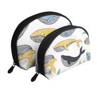 Balene Animale Balena, Borsa per trucco a conchiglia Portamonete da donna Borsa da toilette piccola Borsa per cosmetici 2 pezzi