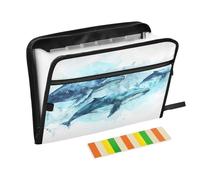 Balene Azzurro Stile Acquerello Appeso Cartelle File 13 Tasche A4 Formato Lettera con Chiusura a Cerniera per la Conservazione Documenti Appeso Espandibile File tappeti de