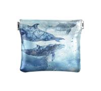 Balene Blu Chiaro Stile Acquerello Delle Donne di Modo Piccola Borsa Della Moneta di Cuoio Comodo Cambiamento Portafoglio per Le Donne de Tela para Mujer