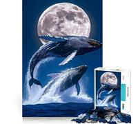 Balene che emergono al chiaro di luna Puzzle da 1000 pezzi Gioco creativo Incastro perfetto,nessun pezzo si stacca Attività per rafforzare i legami familiari (38x26cm)