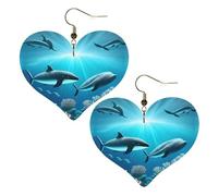 Balene sotto il mare Stampe eleganti orecchini a forma di cuore leggeri accessori da donna perfetti per feste e San Valentino.