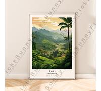 Bali Indonesia Illustrazione Stampa Tropical Rice Terrace da Parete Décor
