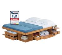 Bali Letto in legno massello 180 x 200 cm, in rovere massello, con cassetta, pratico letto in legno con rete a doghe, ideale per piccole camere da letto, letto funzionale, robusto ed elegante, colore