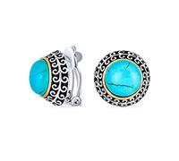 Bali Style Due Toni Blu Simulato Turchese Cupola Clip Su Orecchini Per Le Donne Non Forato Orecchio Argento Lega Placcato Oro