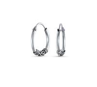 Bali Style Tribal Swirl continuo senza fine Tiny Round Hoop Orecchini ossidato .925 Sterling Silver .75 pollici di diametro