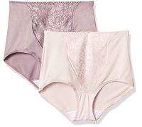 Bali Women's Shapewear Double Support® Coordinate Brief with Lace Tummy Panel Light Control 2-Pack, Pink Bliss/Warm Steel, X-Large