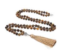 BALIBALI Collana con 108 perline mala semi-preziose per meditazione, collana con 108 perline giapponesi annodate a mano, collana con nappa e ciondolo a forma di albero della vita, 110cm, Pietra