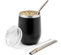 BALIBETOV 5 pezzi Kit grande per Yerba Mate e Bombilla Include una zucca Yerba Mate da 12 once con coperchio, due Bombillas, cannuccia Mate e una