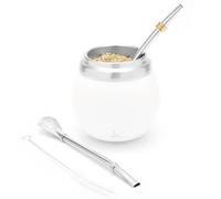BALIBETOV Mate Argentino - Kit Yerba Mate che Include Una Tazza Mate e Set Bombilla - Acciaio Inossidabile Doppia Parete Termica per Tazza e Bombilla Yerba Mate - Facile da Pulire e Mantenere (Bianco)