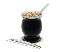 BALIBETOV Mate Argentino - Set Yerba Mate in Acciaio Inossidabile (Tazza Mate) - Compreso 1 Bombilla Mate (Yerba Mate Bombilla) e Spazzola per la Pulizia - Set Mate Argentino Autentico (Nero)