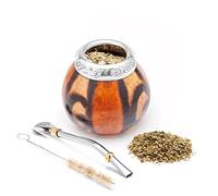 BALIBETOV Mate Argentino - Te Mate Kit di Zucca Naturale Fatto a Mano (Tazza Mate Originale) Compreso Bombilla Mate (Yerba Mate Bombilla) - Set Mate Argentino Autentico (Naturel 02)