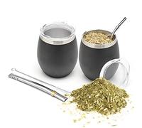 balibetov Modern Mate Cup e Bombilla Set (Yerba Mate Cup) - Yerba Mate Set include doppia parete in acciaio inox 18/8 tazza da tè Mate, due Bombilla Mate (paglia) e una spazzola per la pulizia (nero)