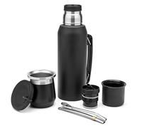 BALIBETOV Set completo Yerba Mate - Calice Moderno Mate (266,2 ml), borraccia termica con 2 beccucci (1000 ml), 2 cannucce Bombilla - Kit di qualità superiore Nero