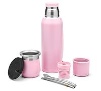 BALIBETOV Set completo Yerba Mate - Modern Mate zucca (266,2 ml), thermos con 2 beccucci (999,6 ml), 2 cannucce Bombilla - Kit di qualità premium (rosa)