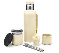 BALIBETOV Set completo Yerba Mate - Modern Mate zucca (266,2 ml), thermos con 2 beccucci (999,6 ml), 2 cannucce Bombilla - Kit di qualità premium (beige)