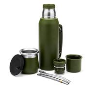 BALIBETOV Set completo Yerba Mate - Modern Mate zucca (266,2 ml), thermos con 2 beccucci (999,6 ml), 2 cannucce Bombilla - Kit di qualità premium (verde)
